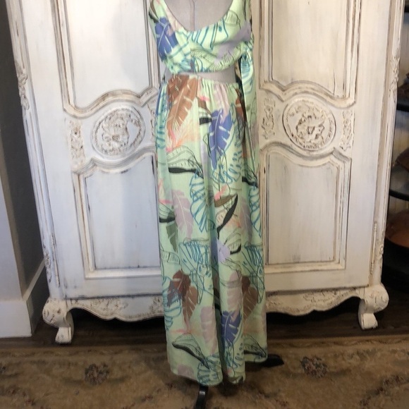 ASOS Peekaboo Waist Vacation Beachy Luau Textured Tropical Print Maxi Dress S/8 - Picture 5 of 12